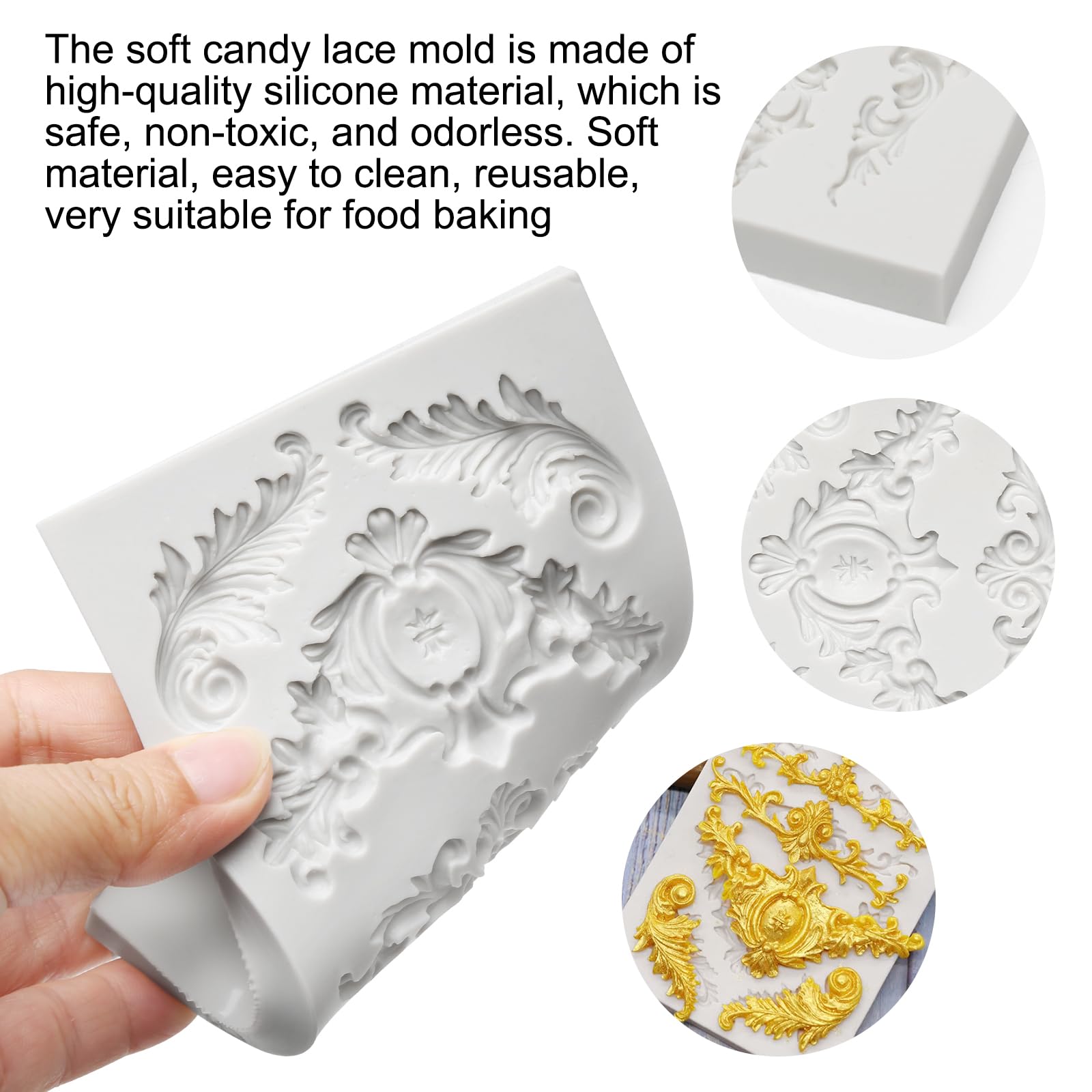 3-teilige Silikon-Fondantformen – Barockes Vintage-Design, Für Kuchen & Deko, Spülmaschinenfest