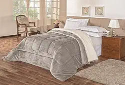 Coberdrom Sherpa Edredom Dupla Face Cobertor Manta Felpuda Liso Cama Casal Queen Cinza