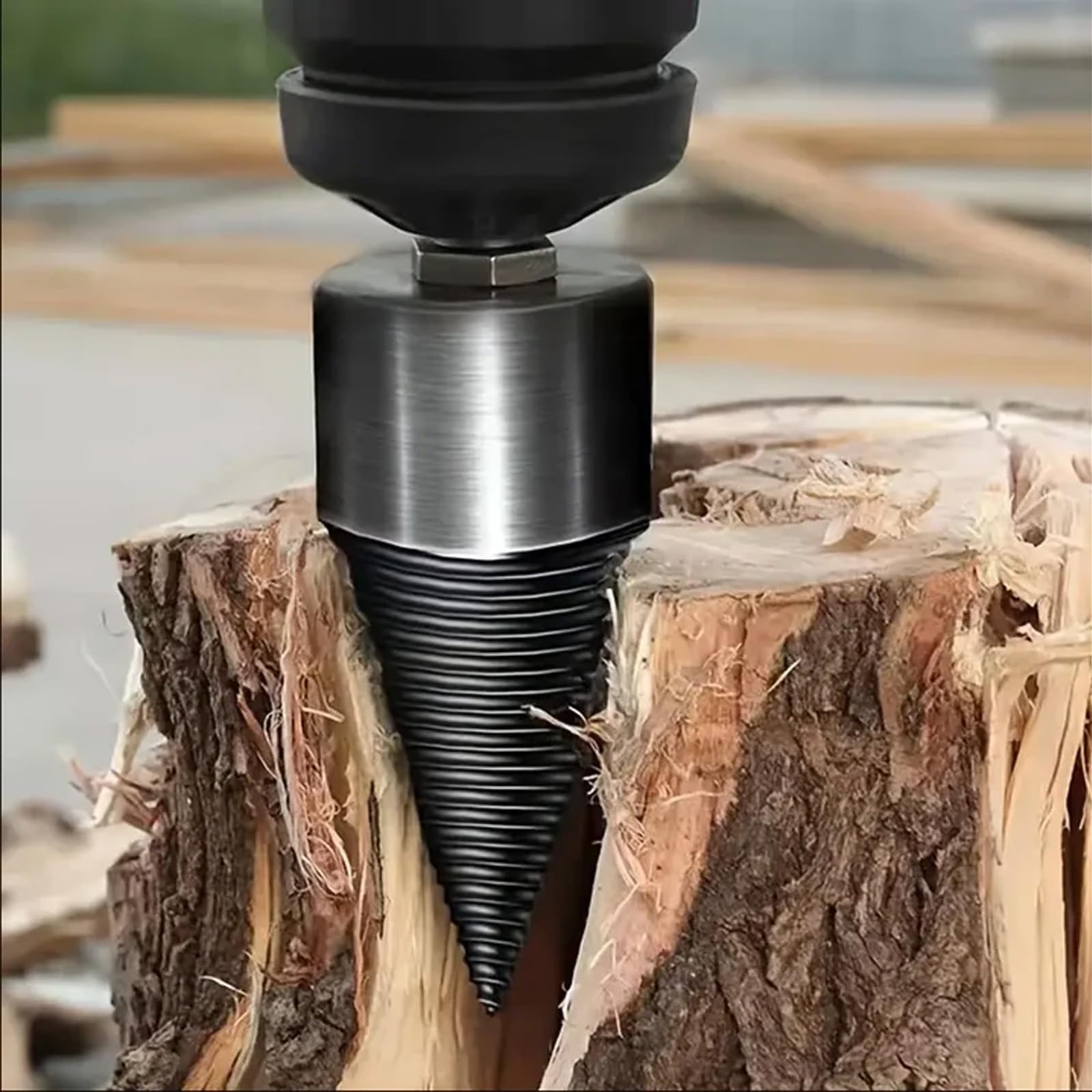 Kiméo Foret Fendeur de Bûches 3 en 1 – Cône Fendeur Bois Universel, Foret de Fendage de Bois ou de Bûches 32/42/50 mm, Cône de Forage avec 4 Poignées (32+42+50mm)