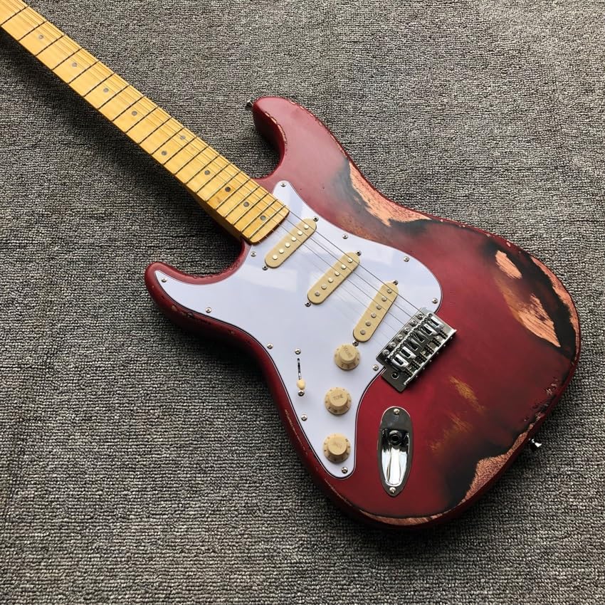 Chitarra elettrica for mancini con pickup retrò e cover rosso tramonto - Ideale for musicisti che cercano uno strumento acuto for prestazioni personalizzate