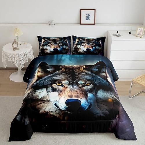 Erosebridal Juego de edredón de lobo 3D, tamaño individual, juegos de ropa de cama de animales de safari para niños, decoración de habitación de