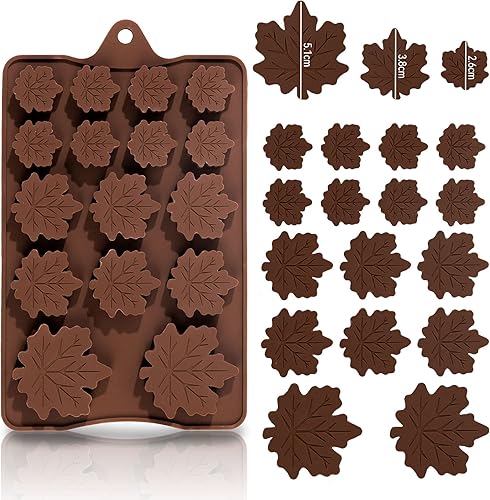 Miniatura 3 de Whaline Paquete de 4 moldes de silicona de hojas de arce de otoño, 3 tamaños, molde de resina de fondant de otoño, forma de hoja marrón, moldes para