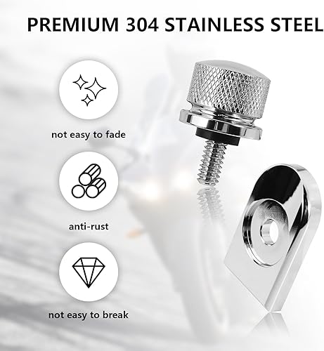 Miniatura 2 de Cromo plateado para perno de asiento Harley  Pernotornillo de acero inoxidable con cubierta de perilla de montaje  Compatible con Harley-Davidson