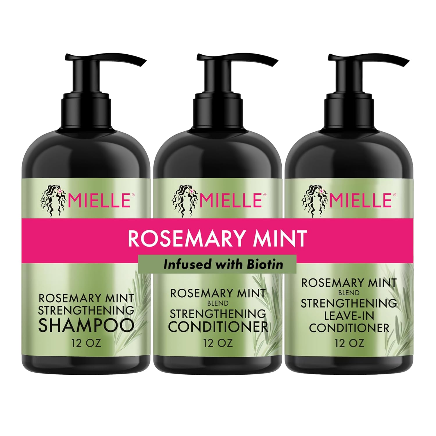 Mielle Wash Day Essentials Bundle - Rosemary Mint Shampoo, Conditioner, Leave-In Conditioner (3 Products)