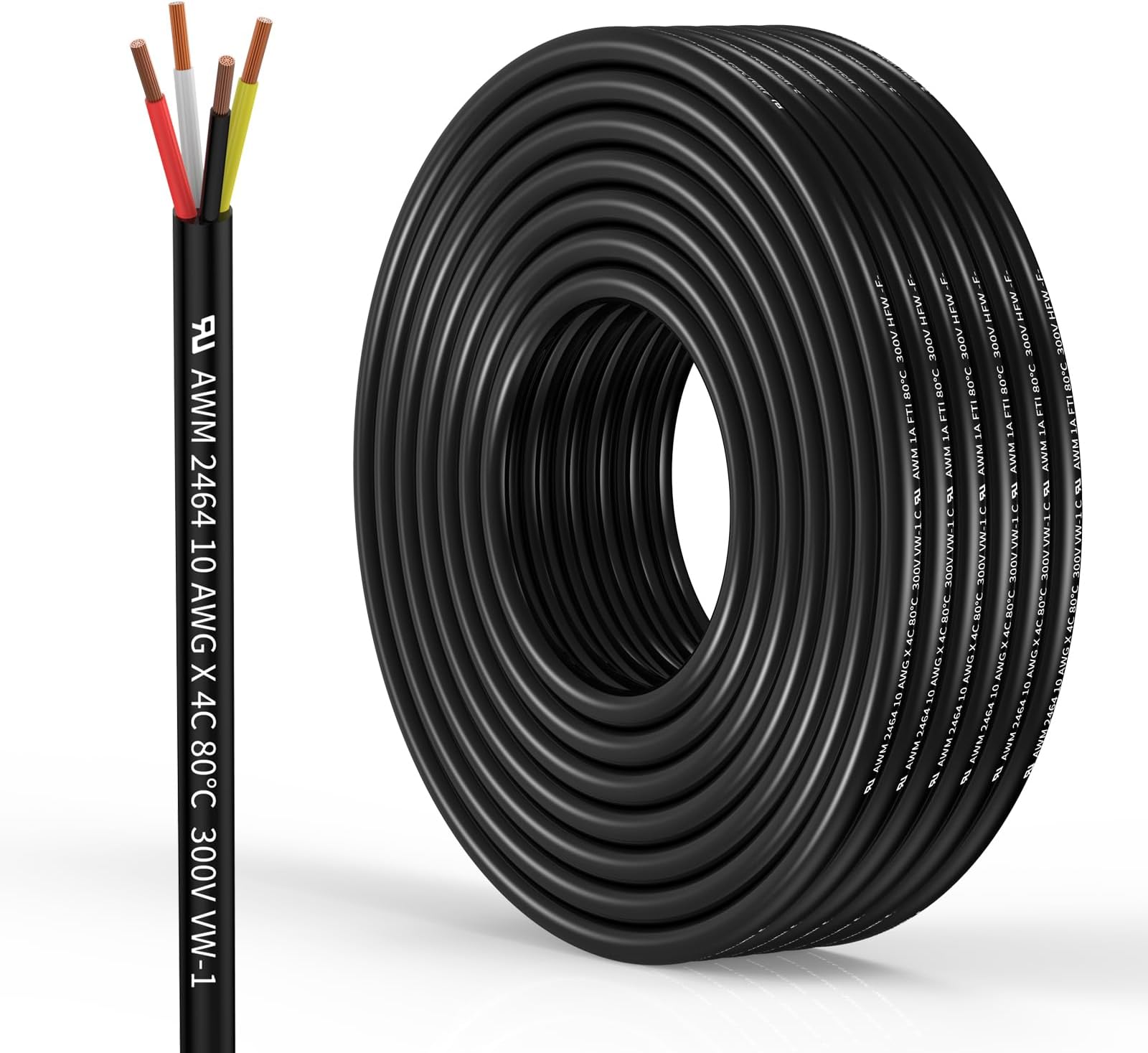 10 Gauge 4 Conductor Electrical Wire Oxygen-Free Copper Cable 10FT/3.1M Flexible Low Voltage Cable for LED Strips Lamps Lighting Residential Wiring car Circuit(10/4AWG-10FT)