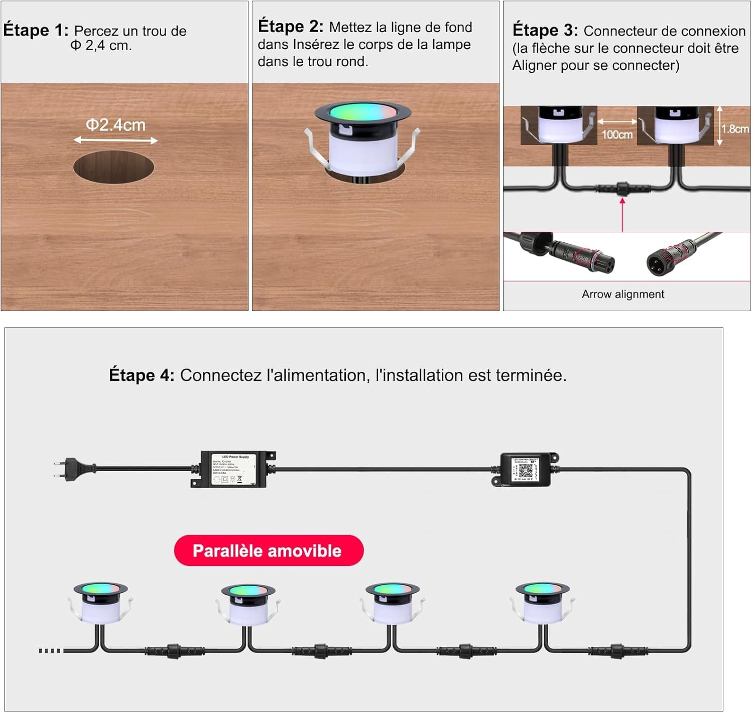 WIFI RGBW+IC Spots LED Encastrable Extérieur Lot de 30