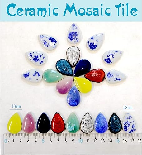 Miniatura 3 de Azulejos de mosaico de cerámica con puntos rojos y negros, 60 piezas en forma de lágrima en forma de lágrima de cerámica, suministros para proyectos