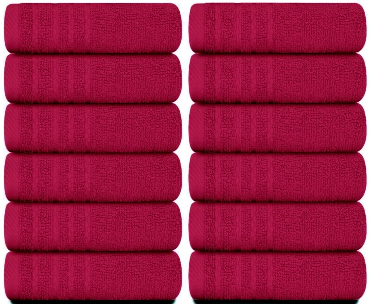 Pack of 6, 12, 24, 48, 100 Face Cloth (30x30cm) 100% Egyptian Cotton Soft Flannels Quick Dry High Absorbent Washcloth Set Golf Spa Gym, Hand Wash Towels 500-GSM (12, Hot Pink)