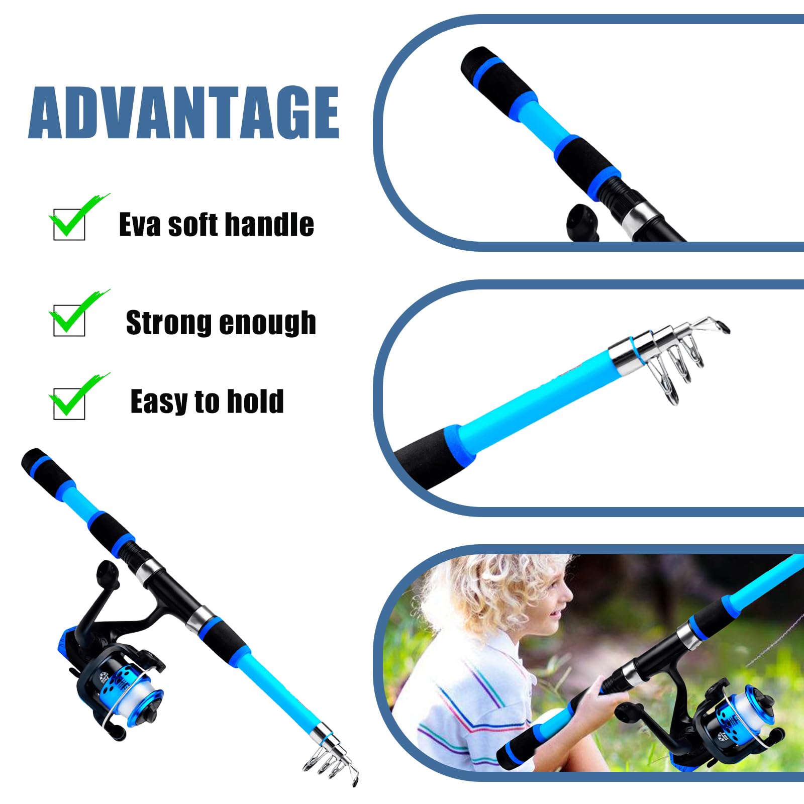 Set da pesca per bambini, 1,8 m, set di canne da pesca per bambini, set starter per bambini, canna da pesca telescopica con mulinello ed esca, accessori da pesca per bambini dai 3 ai 10 anni