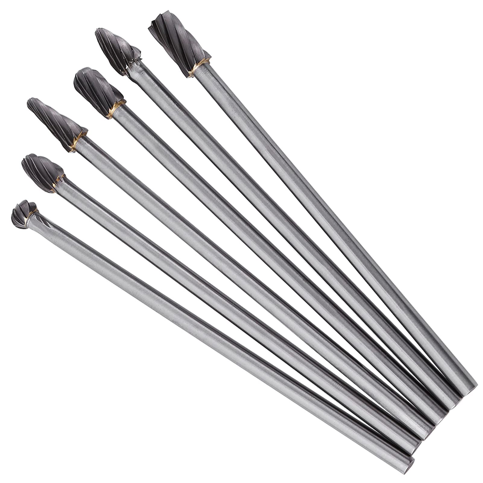 Set di 6 frese rotative in carburo di tungsteno, utensili da taglio per metalli ad alta velocità, per lavorazione dei metalli, incisione con gambo da 6 mm, diametro 10 mm, di