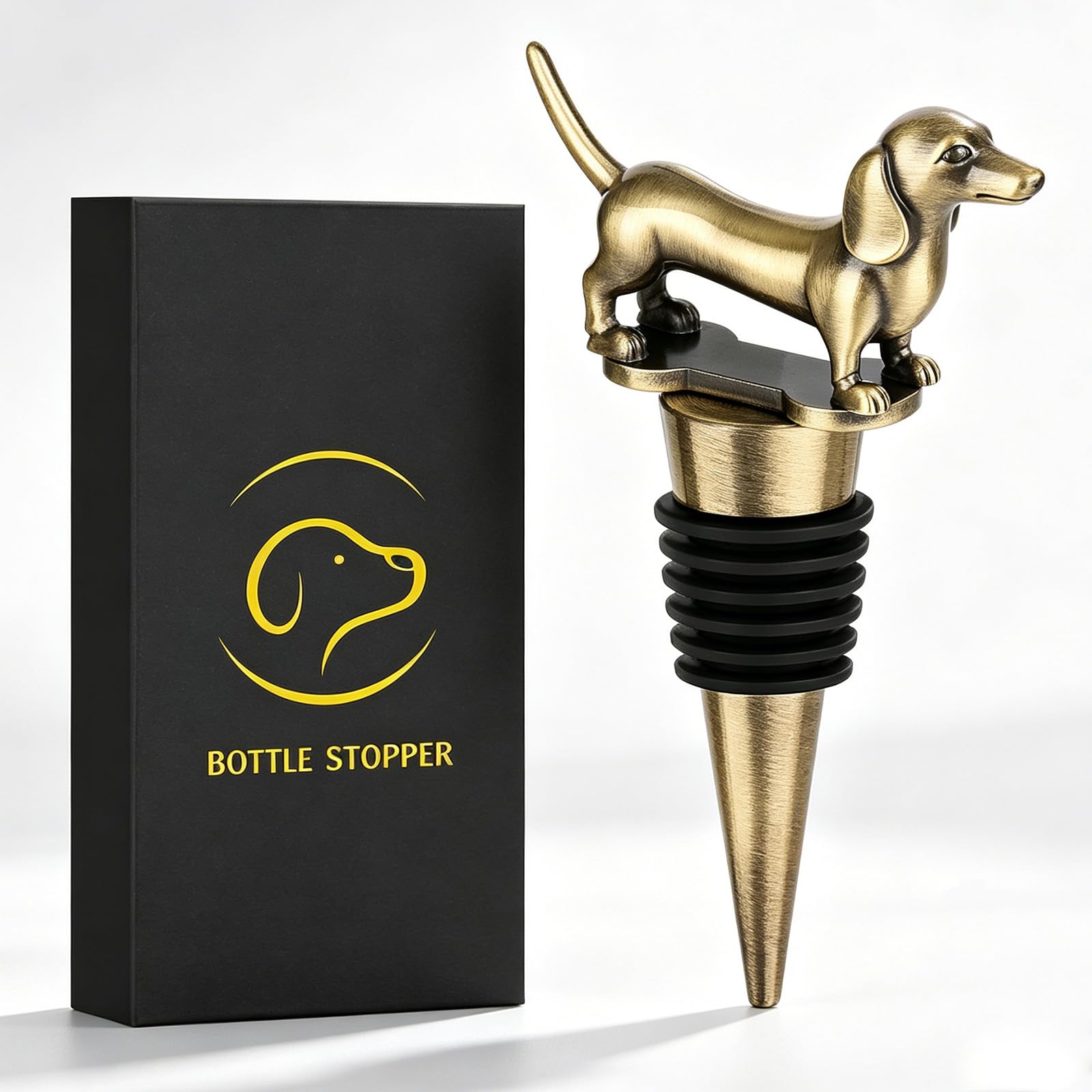 LKKCHER Dachshund Wine Stopper, Wine Gifts for Men Dad Women Sausage Dog Lovers, Bottle Stoppers for Wine Champagne, Birthday Gifts, Father Day Gifts, Christmas Gifts, Bronze