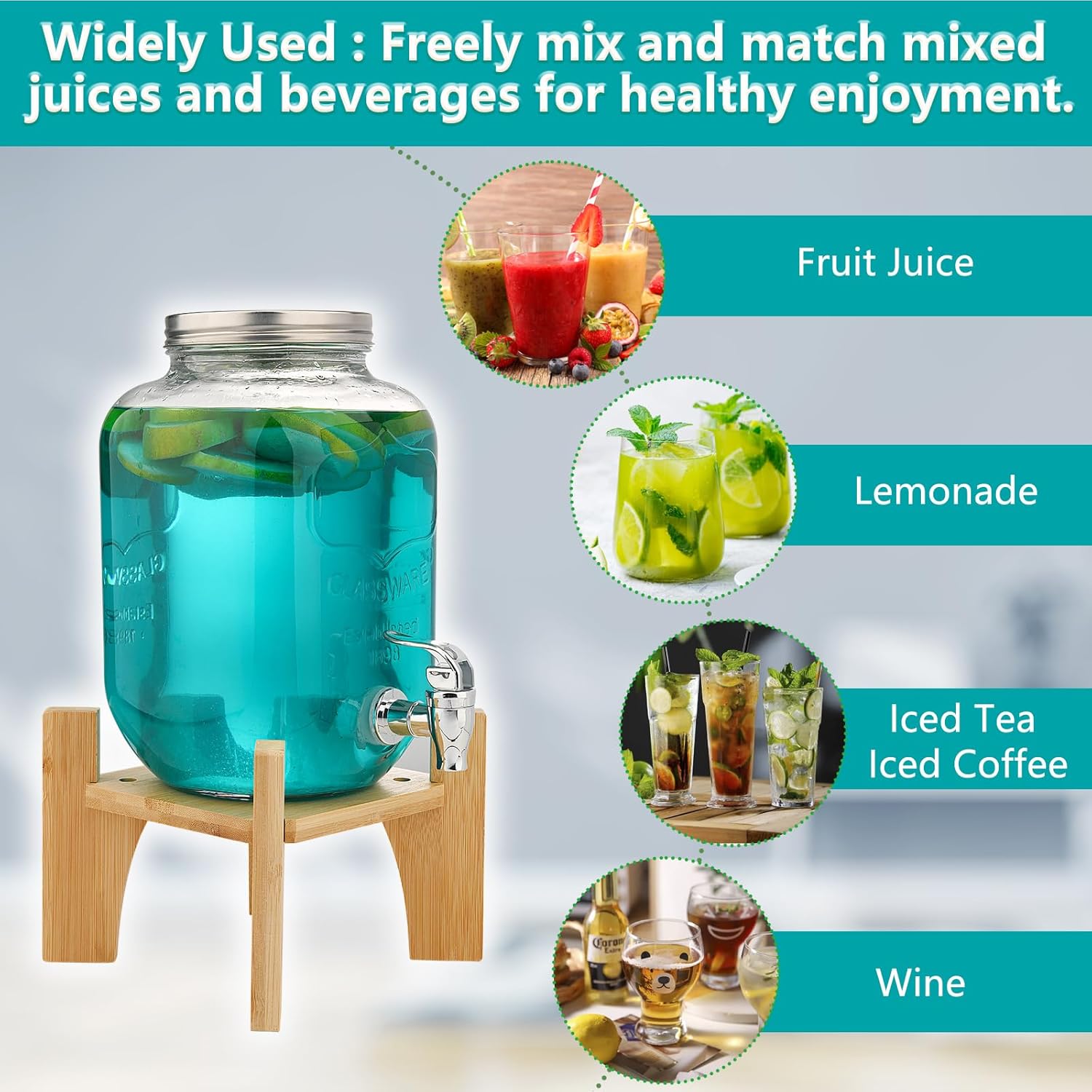 1 Gallon Glass Drink Dispensers for Parties - 2Pack Beverage Dispenser with Stand, Drink Containers with Leakproof Spigot Used As Lemonade Juice Punch Dispenser - Image 5