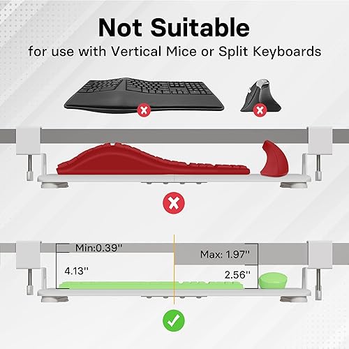 Miniatura 6 de BONTEC KMT01 Bandeja para teclado debajo del escritorio, plataforma extraíble para teclado y mouse con abrazadera en C, cajón deslizante ergonómico