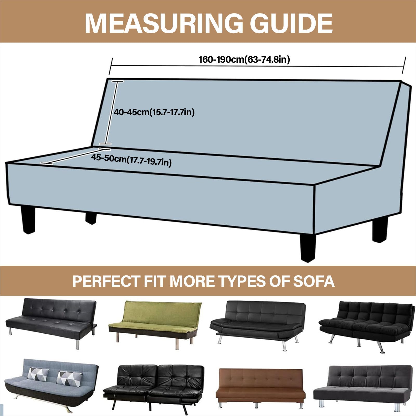 ZRCYXDW Folding Futon Cover, Stretch Armless Sofa Cover Spandex Washable Futon Slipcover with Elastic Bottom Furniture Protector-Brown-Medium