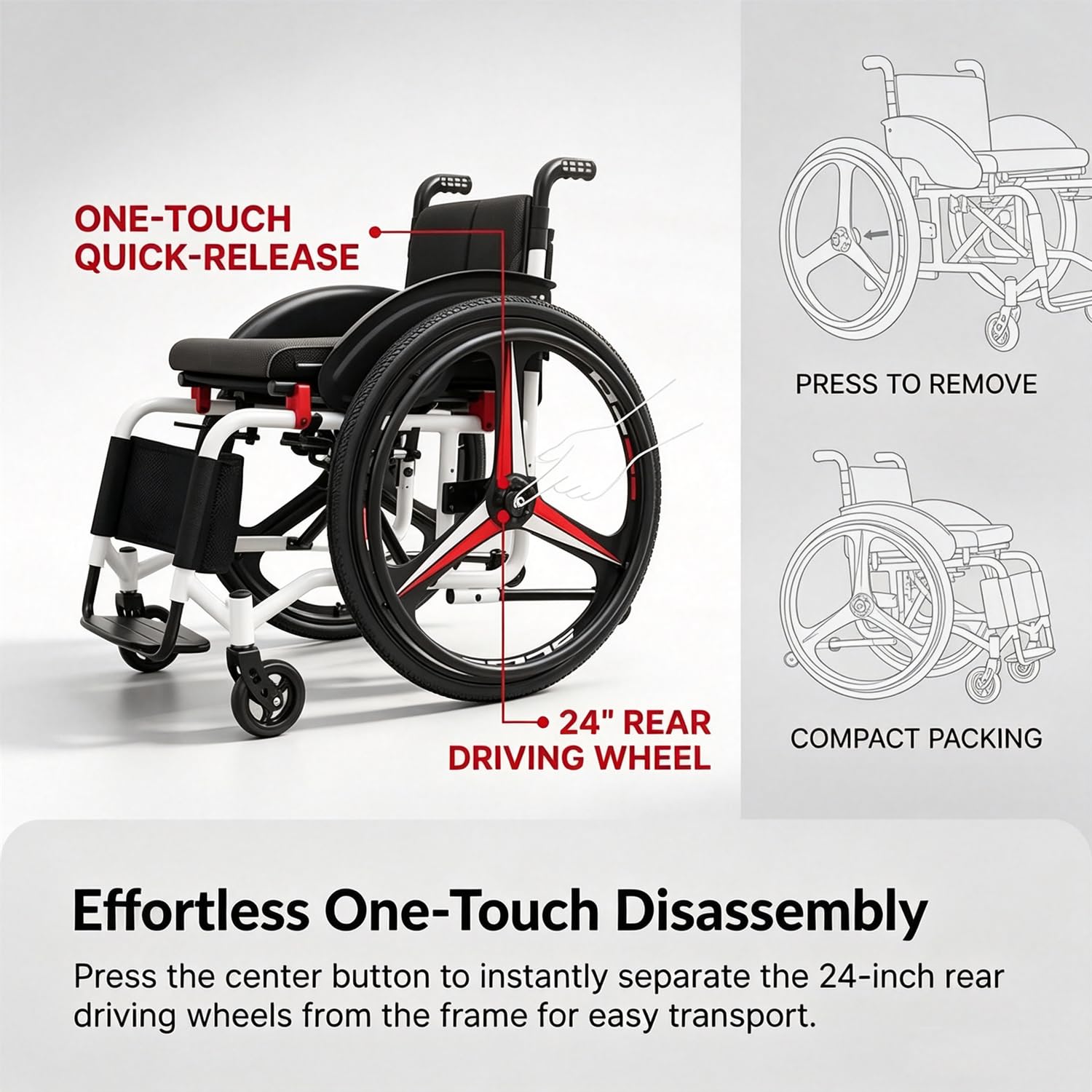 Silla De Ruedas Deportiva Todoterreno Autopropulsada | Silla De Ruedas Manual Ligera De Aleación De Aluminio, Capacidad De Carga 100Kg (220Lb), Asiento De 42cm, Extracción Rápida