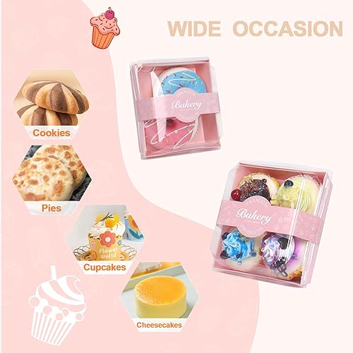 Miniatura 4 de DeziWood Paquete de 50 cajas de charcutería con tapas transparentes y seguras y 50 calcomanías, 5.3 x 4.9 x 2.5 pulgadas, cuadrados rosados,