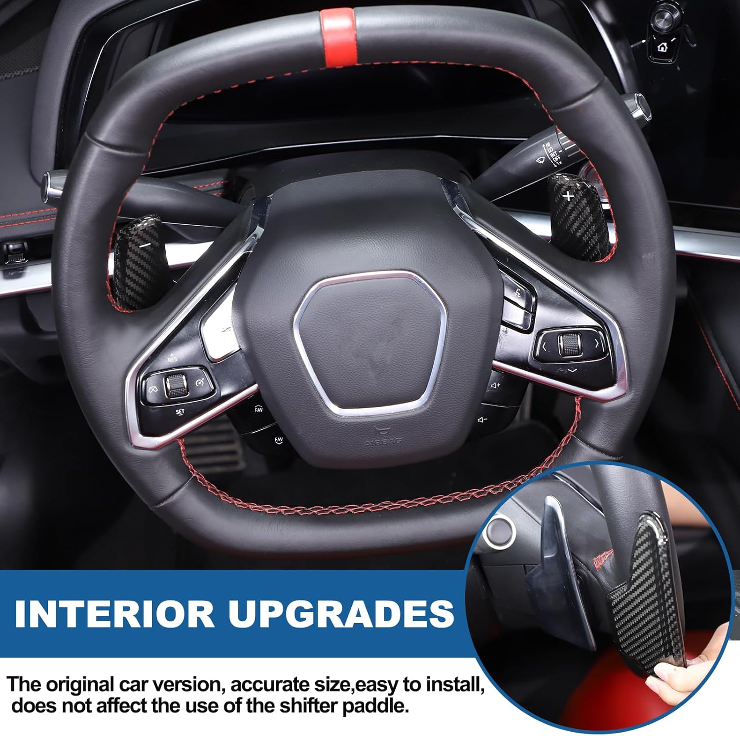 Car Steering Wheel Shifter Paddles Cover Trim Compatible with Chevrolet Corvette C8 2020-2025 100% Real Carbon Fiber 4PCS Shift Paddle Extended Interior Trim Accessories (Black Carbon)