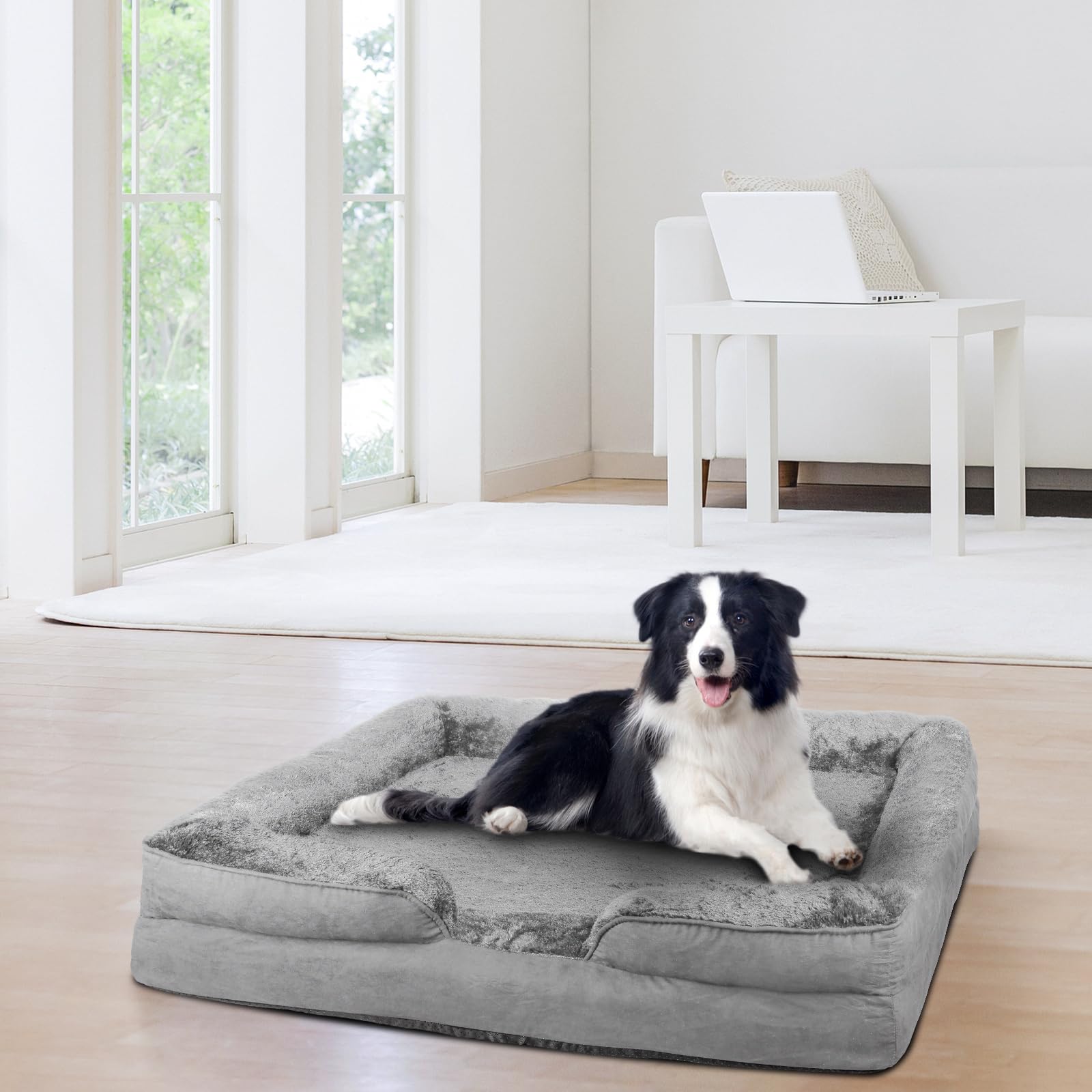 Cesta para perro, alfombra gruesa ultra suave, cojín para perro, desenfundable, cama para perro, lavable, memoria de forma impermeable, 105 x 80 x 20 cm (gris)
