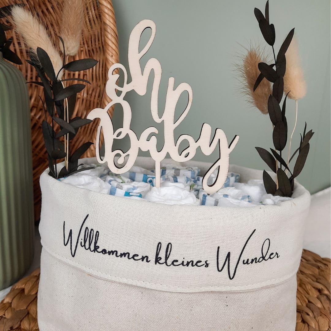 Windeltasche [NEU] | Made in Germany | handgemachte Windeltorte + CakeTopper aus Holz | Baby Geschenk und Geschenk zur Geburt |