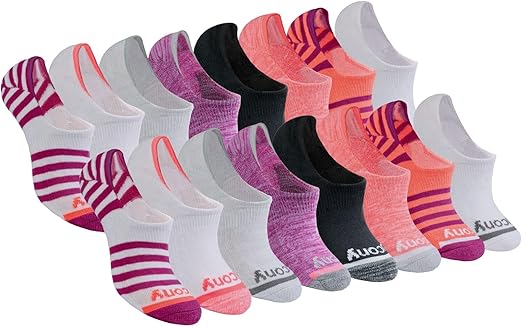 Saucony Women's No Show Cushioned Invisible Liner Socks, Available in S-L (8, 16 Pairs)