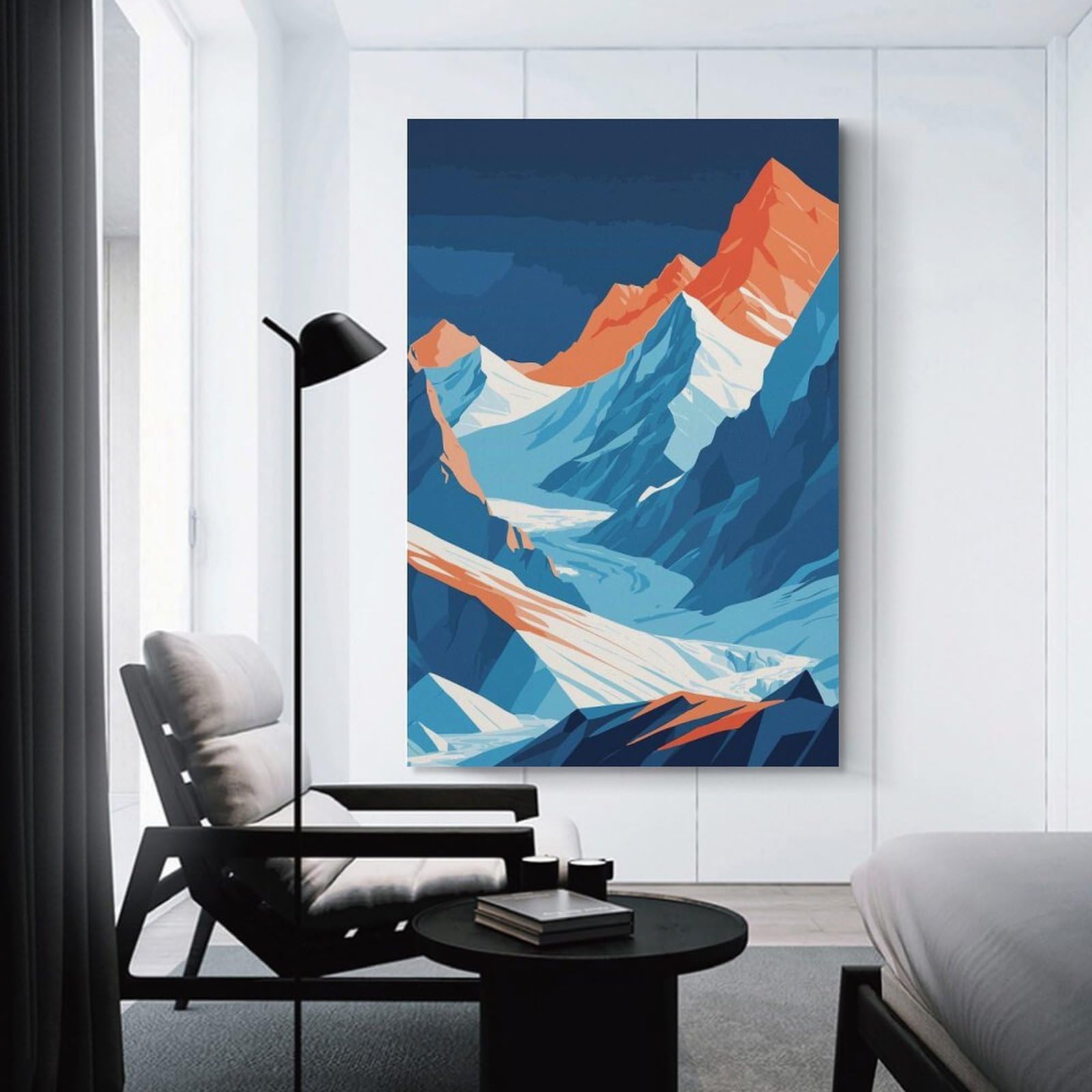 Junmoney Unframe-Style-20 Wall Picture Print Mountain Landscape Vector Illustration, 16X24inch(40X60cm), For Wall Displays, Bedrooms Or Room Updates, Wall Decor Suited To Curated Displays