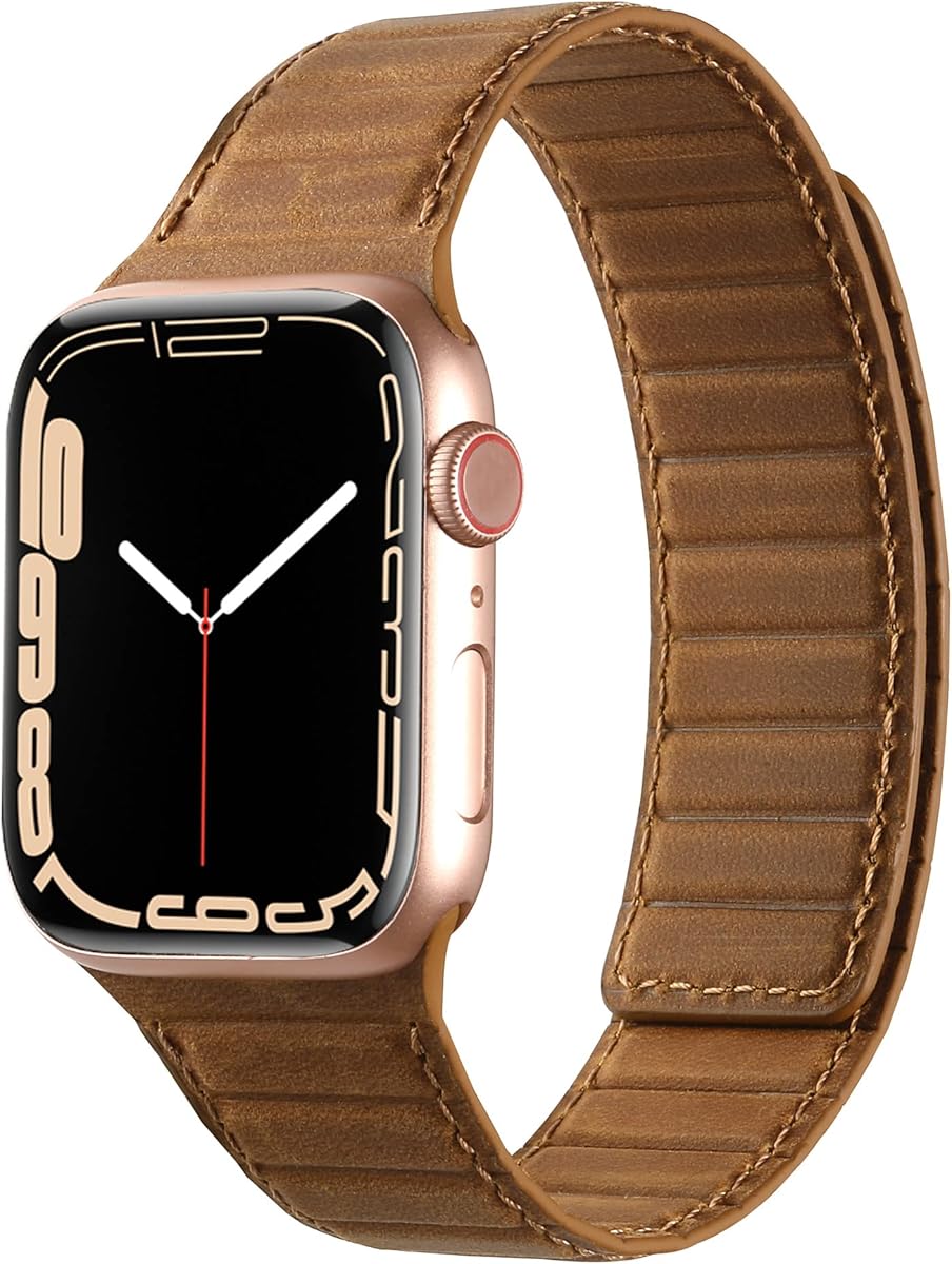 INI Compatible With iWatch Band 100% Full Grain Leather Magnetic Link For Ultra 2 Series 9 8 7 6 5 4 3 SE Size 49mm 45mm 44mm 42mm 41mm 40mm 38mm For Men Women