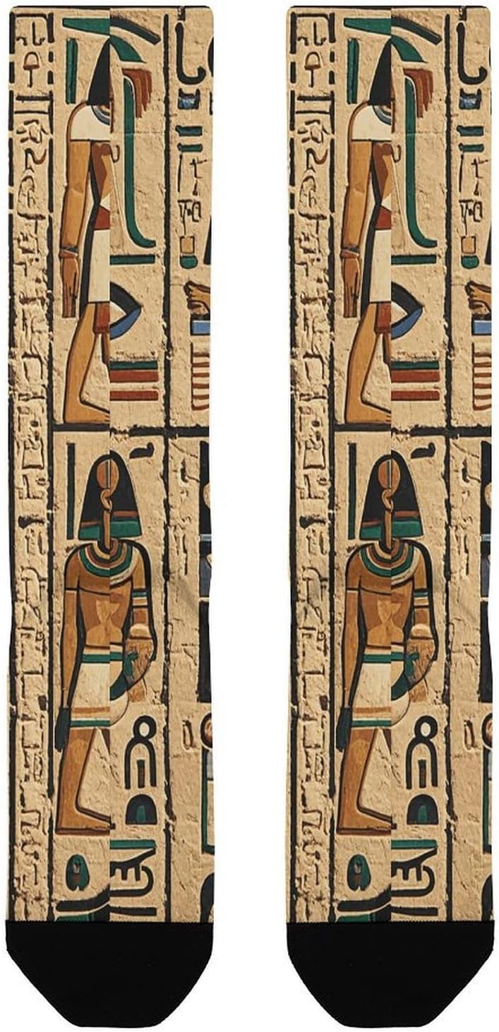 Knee High Socks Ancient Egyptian Hieroglyph Long Tube Boot Seamless Toe