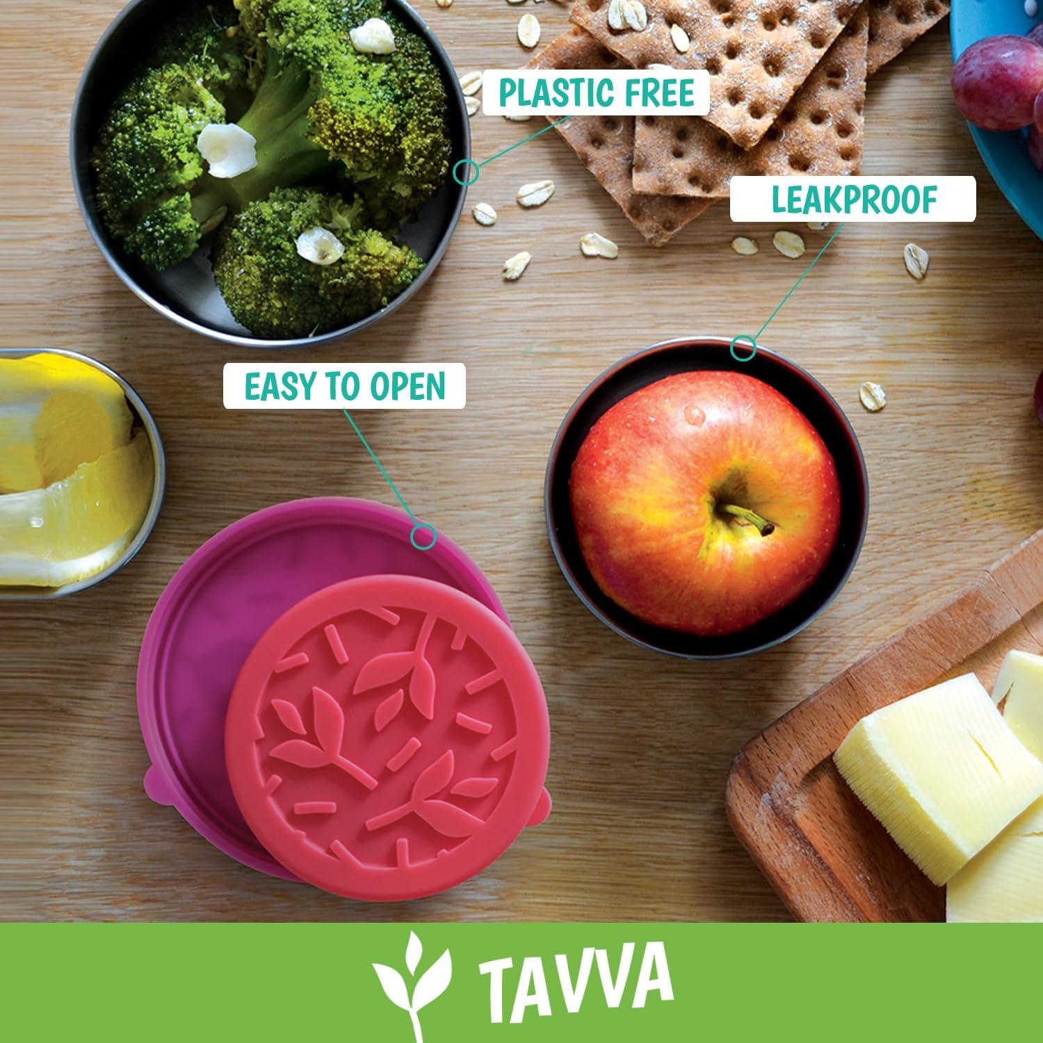 TAVVA Stainless Steel Snack Containers for Kids [12oz/ 7oz/ 3oz] - Leakproof with Silicone Lids - Lunch Box for Kids - Metal Lunchbox for School, Office, Home Food Storage - Dishwasher & Freezer Safe - Image 9