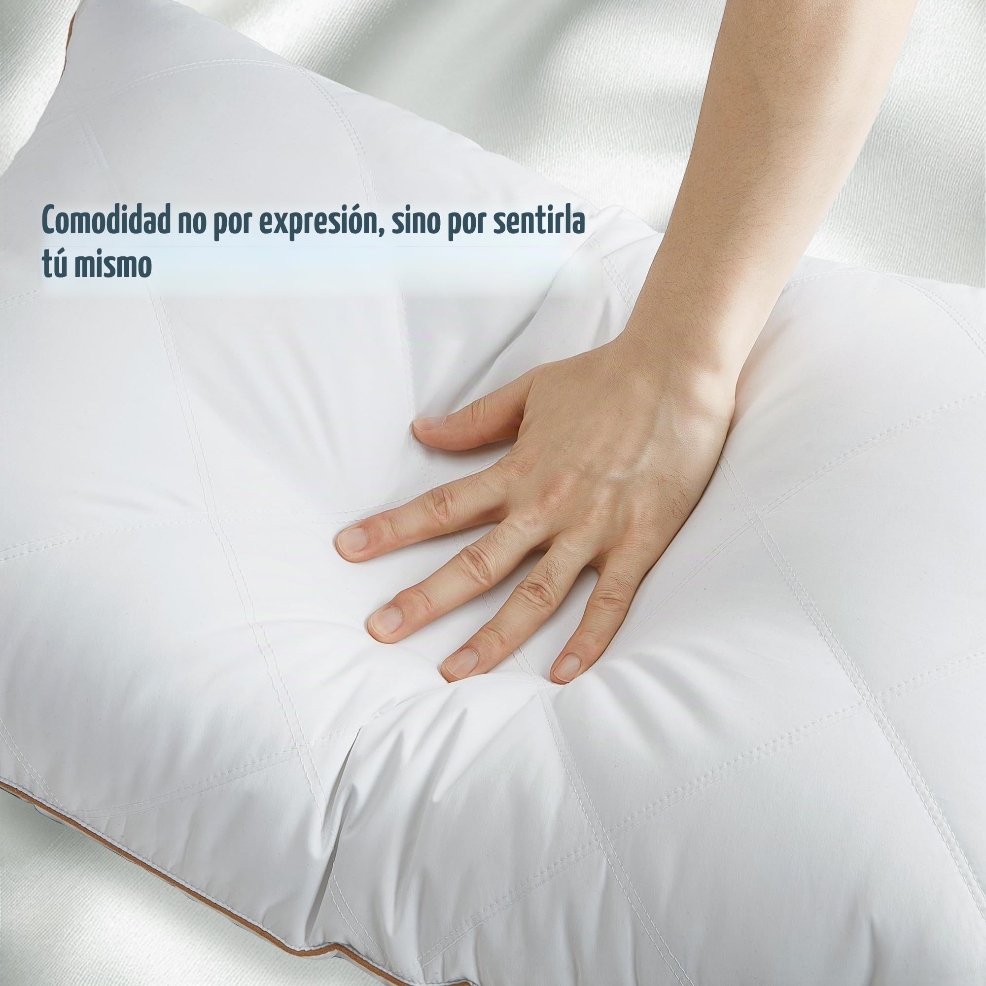 UNIKOME Almohada de plumón 65x65cm, Almohada de plumón de Ganso Juego de 2, Almohada de Plumas Blancas, Lujosa Almohada de Plumas y plumón núcleo, Tejido 100% algodón, Lavable a máquina, Oeko-Tex