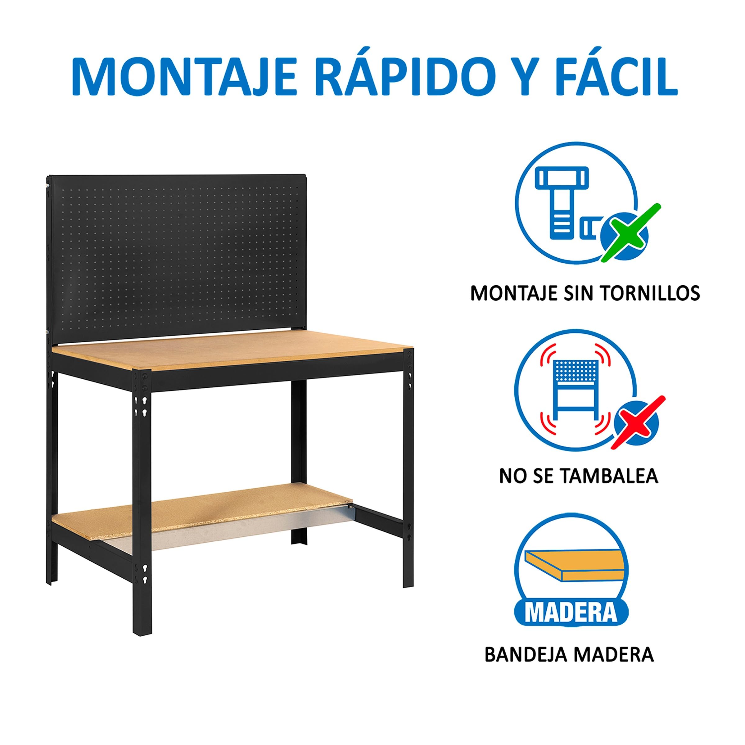 Simon Rack Banco de Trabajo con Panel Perforado y cajón 1210x610 mm - BT2 | Panel Perforado y Cajón, Tablero madera 16 mm, Capacidad Carga 600 kg, Antracita , Pintura anticorrosión