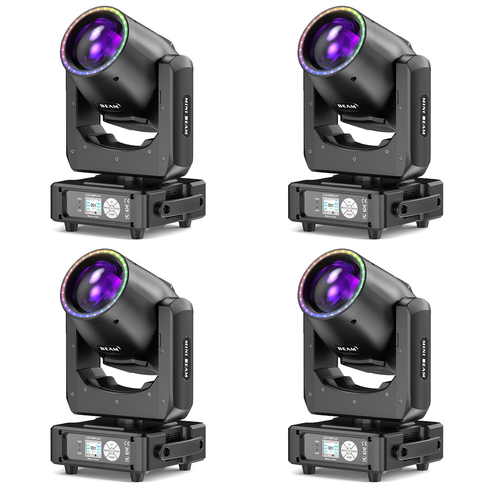 4 pièces Lyre LED 230W 7R Beam Mini lumière de scène 14 couleurs 14 Gobos RGBW Disco Lumière Rotative dmx512 Prisme Jeu de Lumiere pour DJ Club Fête Bar Théâtre Mariage