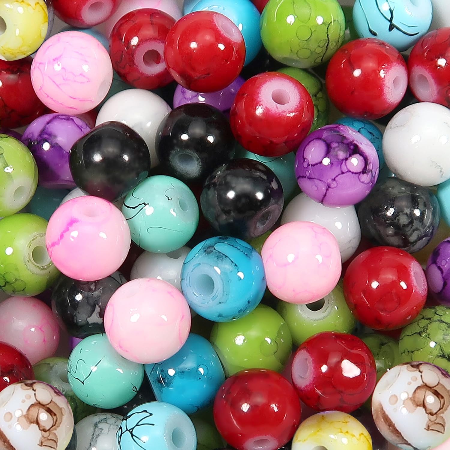 TOAOB 100pcs Glass Beads 6mm Marble Pattern Round Multicolor for Jewelry Making