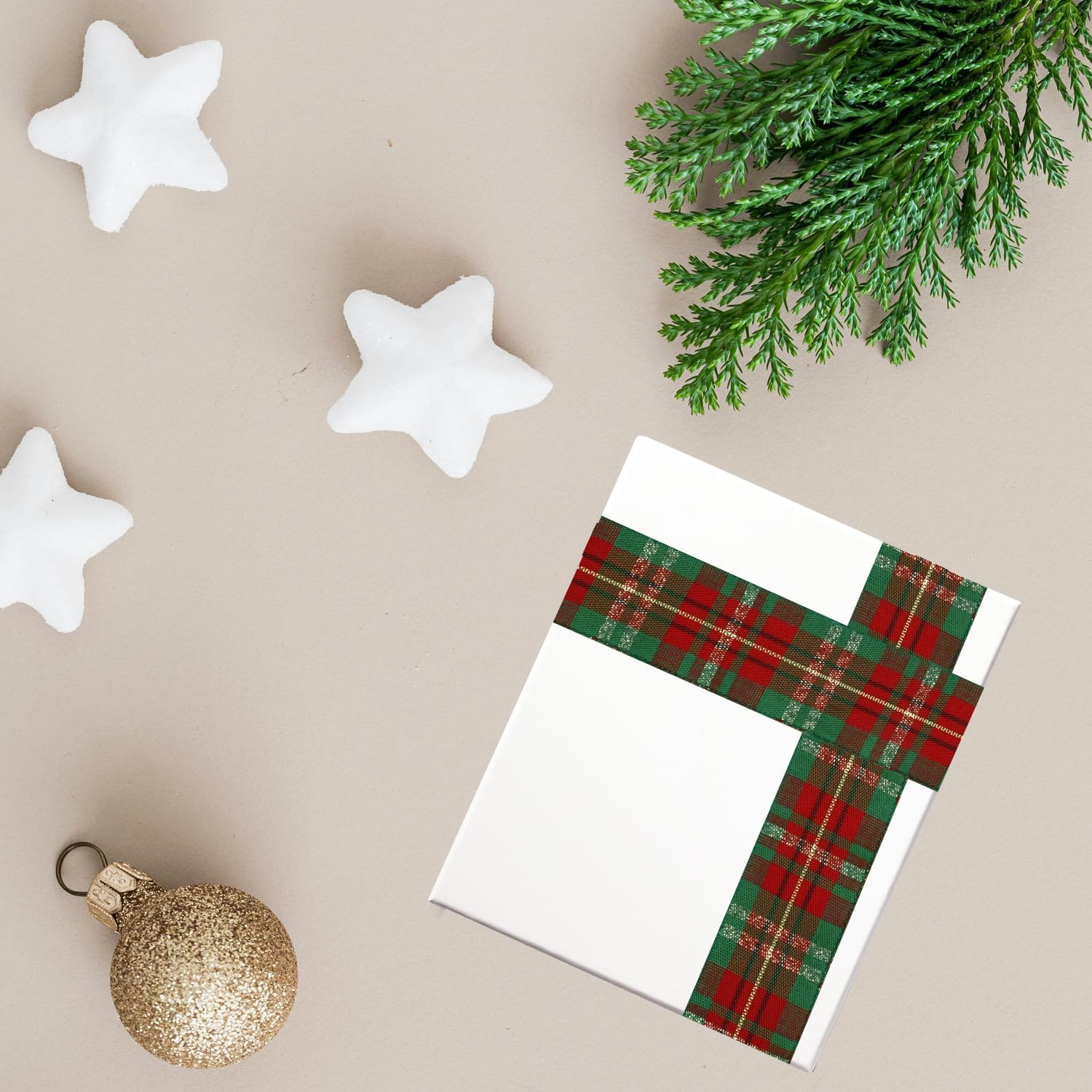 Rumyve Red Green Wired Tartan Ribbon, 2.5cm x 762cm, Polyester, Christmas, Holiday, Classic Plaid - Image 4