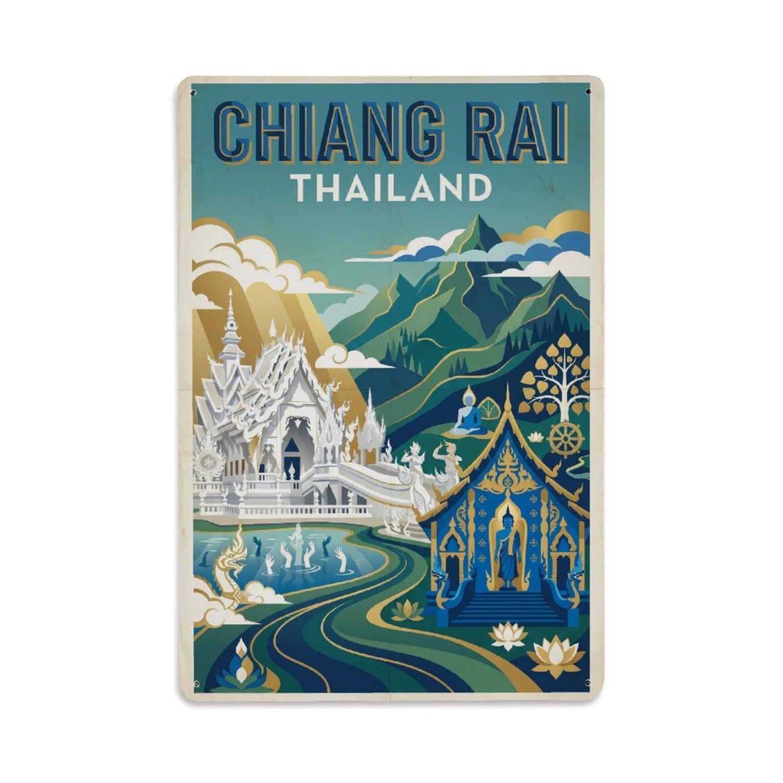 Thailand Chiang Rai Vintage Metal Tin Sign Plaque Wall Decor for Cafe, Club Bar, Office, Garden Metal Poster 8x12Inch