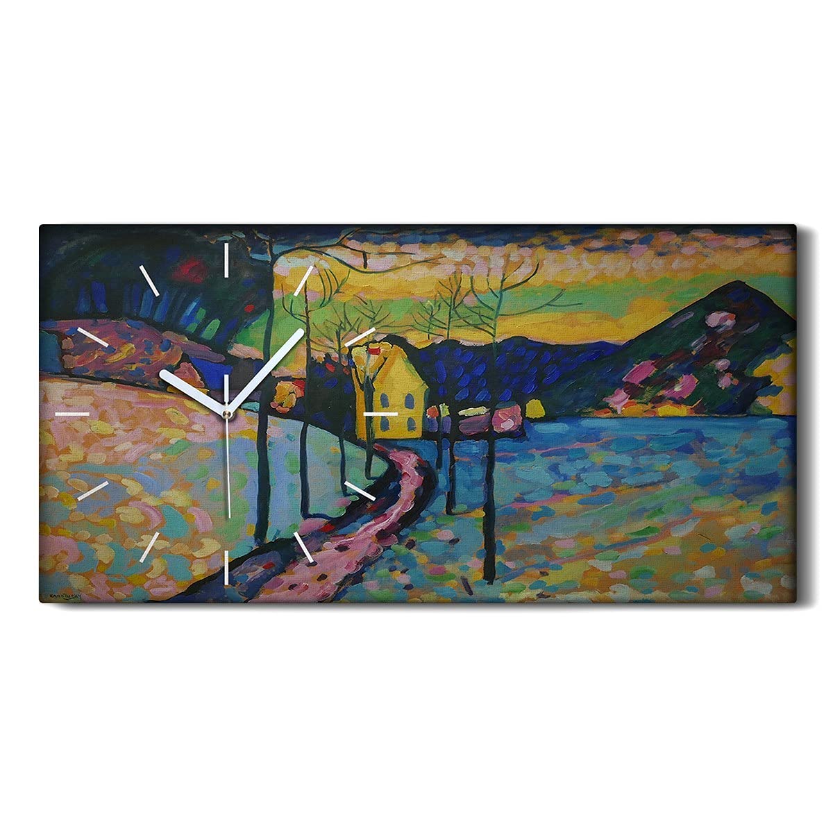 Horloge sur Toile Silencieuse Art Mural Salon Tableau Paysage d'Hiver Moderne 60x30cm