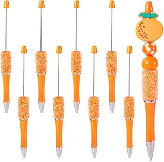 KISSITTY Rhinestone Beaded Pens 10pcs Crystal Diamond Bead Ball Point Pens Orange DIY Personalized Bead Pens with Black Ink for Pen Making Teacher Wedding Graduation Party Gift Office Supplies