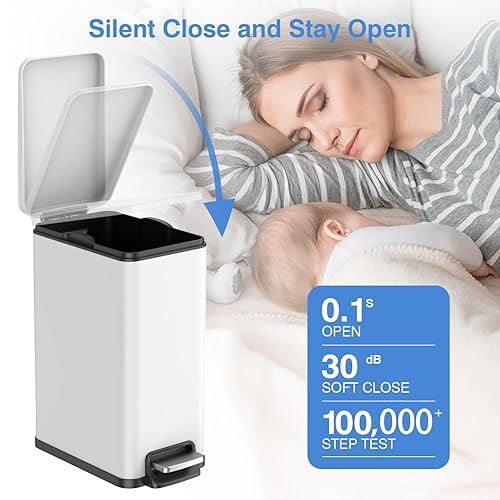 Miniatura 2 de Cubo de basura pequeño para baño con tapa de cierre suave, cubo de basura de acero inoxidable con cubo interior extraíble, cubo de basura Peadl de 5
