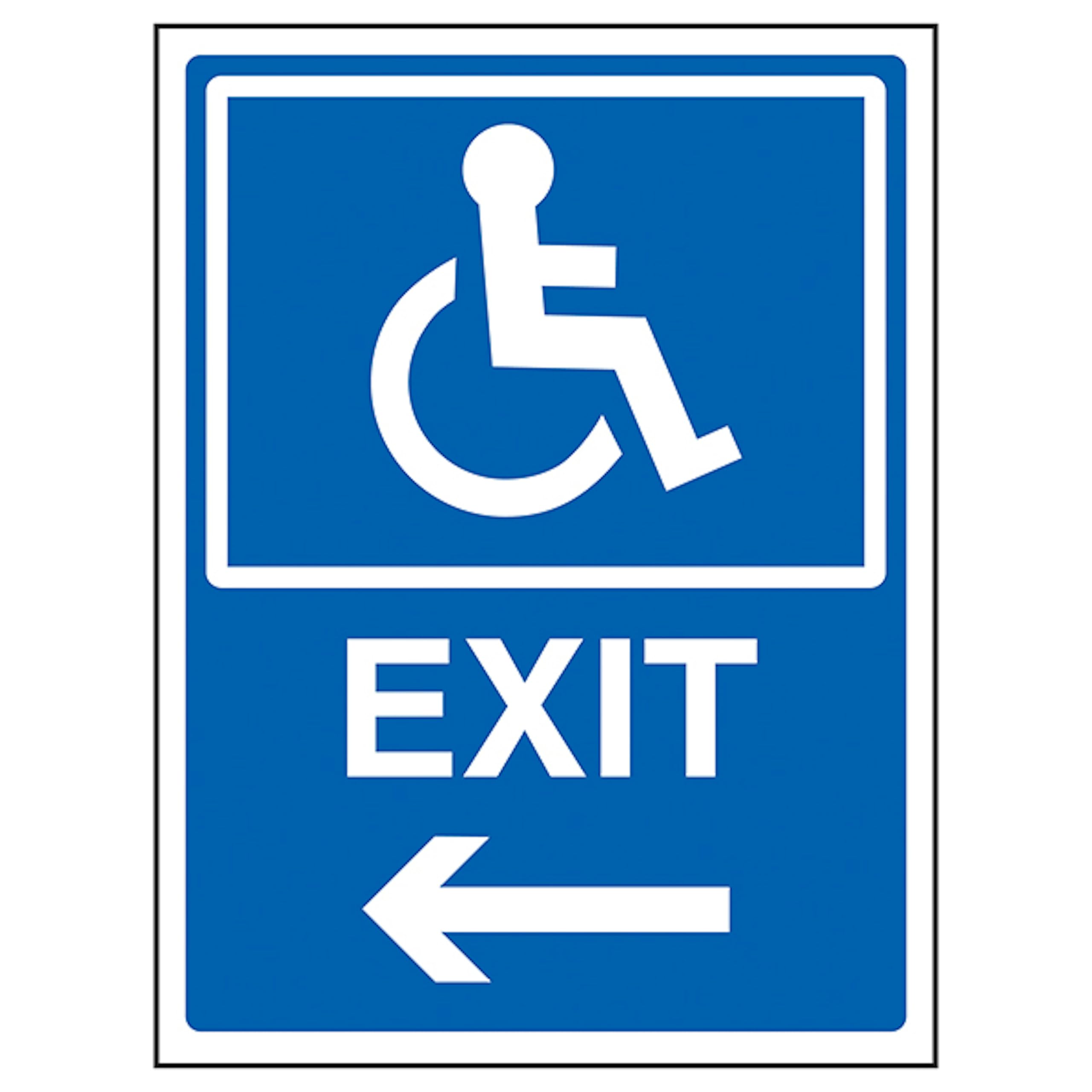 V Safety Disabled Exit Arrow Left 150 x 200 mm - Blue Rigid Plastic Safety Sign