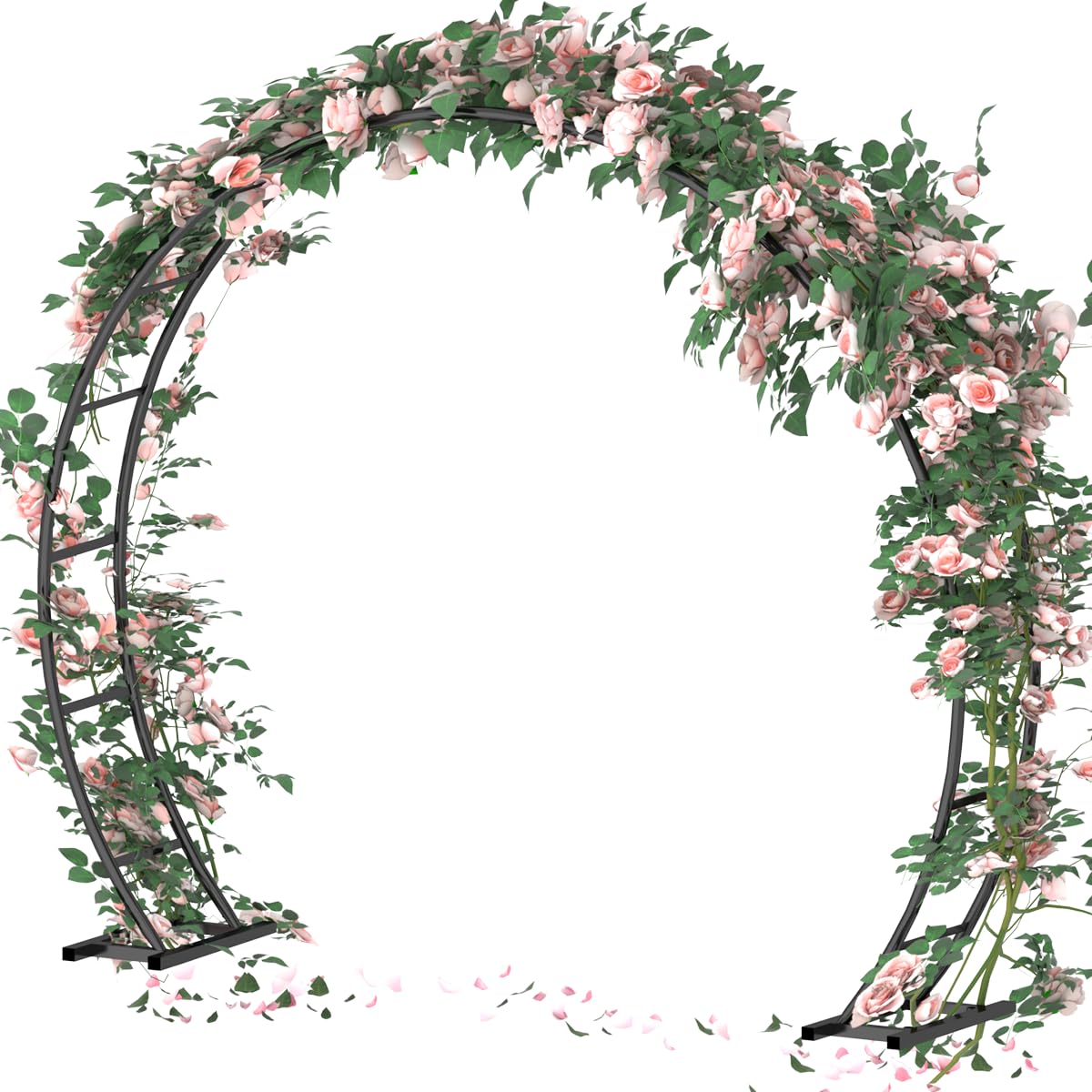 Queension Metal Wedding Arch | for Ceremony Party Decoration 8Ft Wide 7Ft High,Garden Arch Trellis with Ground Bases for Climbing Plants,Outdoor Garden Arbor for Roses Vines, Round Frame, Black
