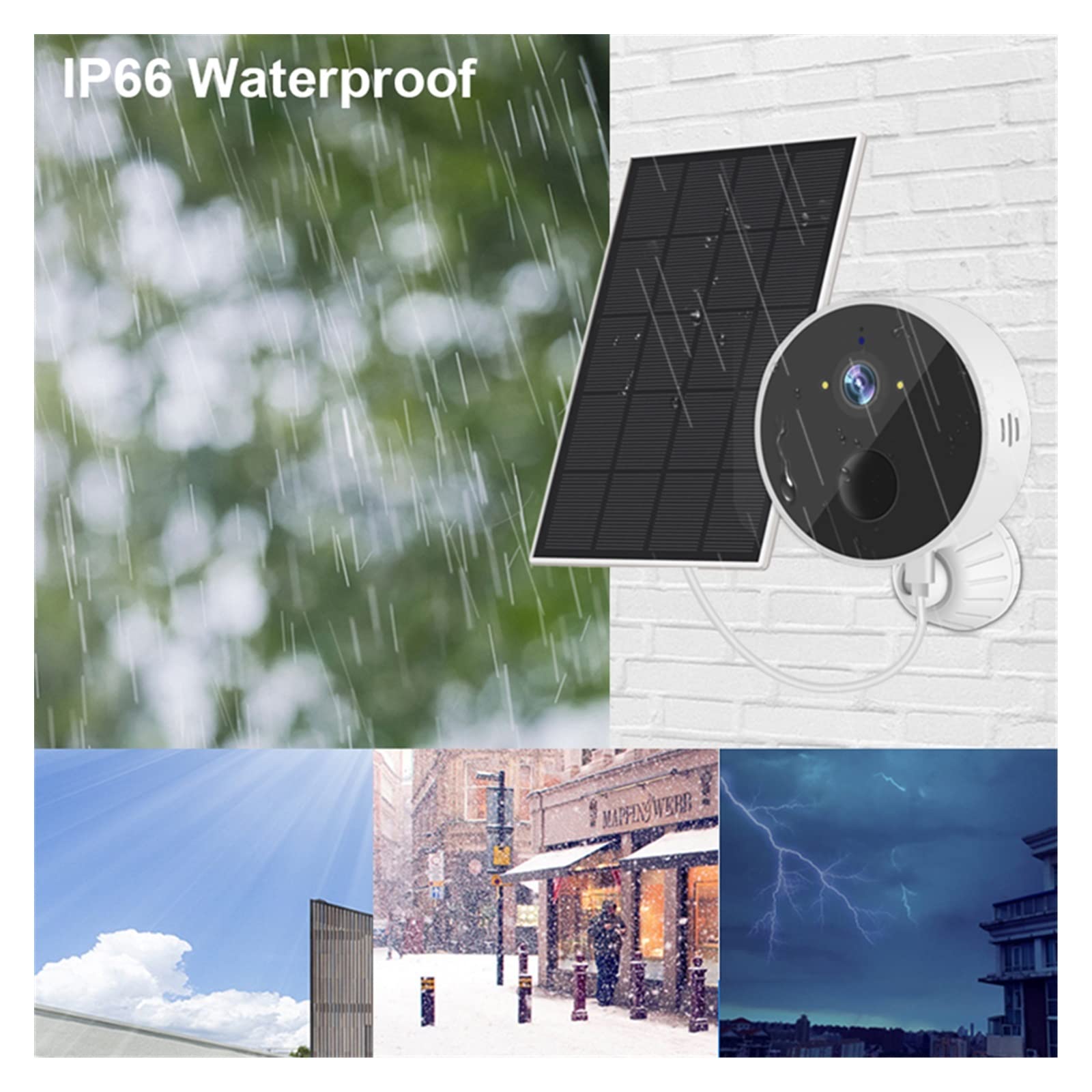 Telecamera WiFi Esterno, Telecamera Solare 1080P PIR Rilevamento Umano Sicurezza Videosorveglianza IP CCTV con Pannello Solare Ricarica Li-Batterie,Sicurezza, Antifurto(1080P No Card)