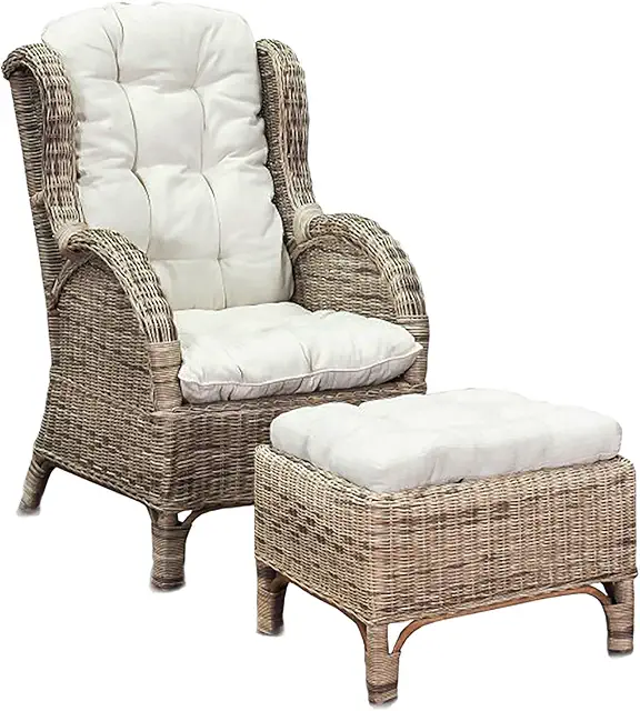 Mojawo Luxury Rattan Recliner Chair with Ottoman Stool - Rieten Tuinstoelen