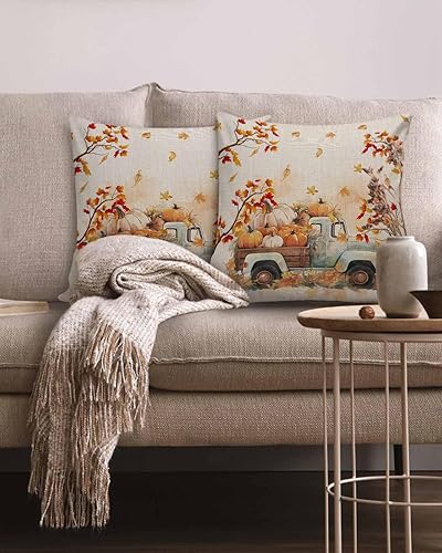 Miniatura 10 de Juego de 2 fundas de almohada de otoño de 18 x 18 pulgadas, diseño de gnomo de calabaza, fundas de cojín decorativas, fundas de almohada cuadradas a