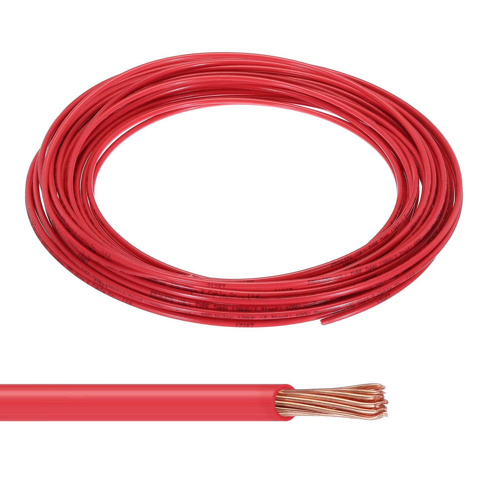 MECCANIXITY THHN Stranded Wire 50 Feet 12AWG Gauge Isolamento Building Wire - Cavo di rame UL Listed - PVC 600V Filo elettrico per residenziale, commerciale, industriale, messa a terra - Rosso