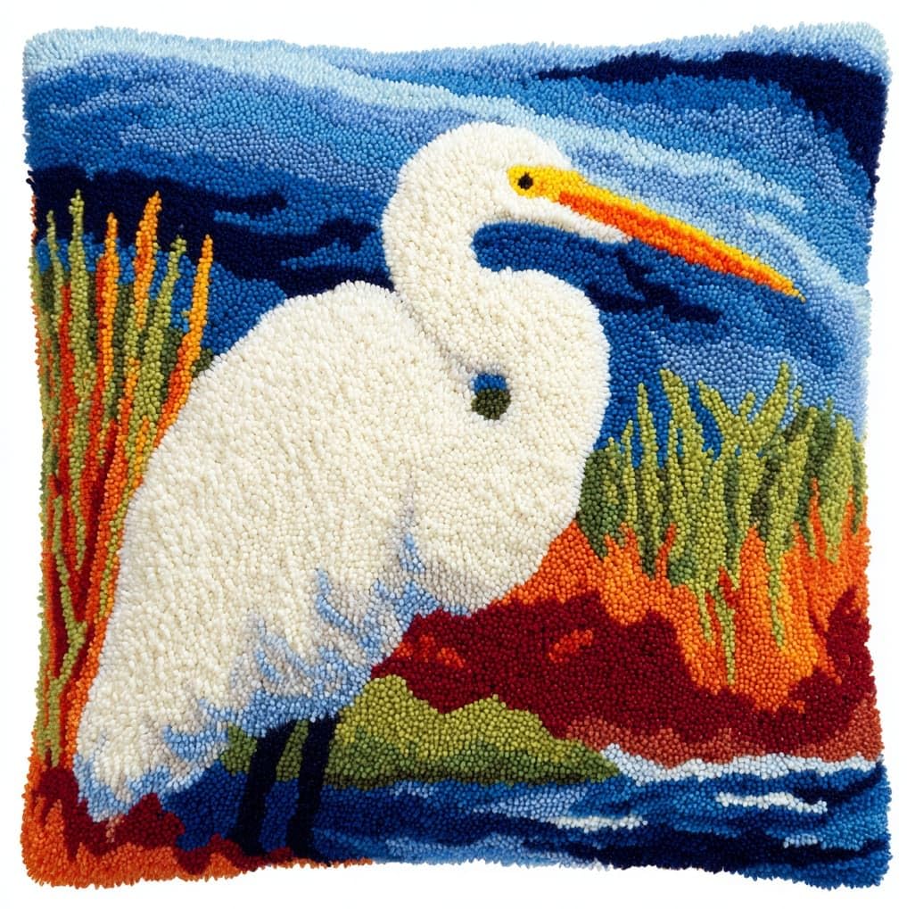 AxiangziK Latch Hook Kits for Adults,Animal egret Latch Hook Pillow Kits 17X17 Inches DIY Needlework Crafts Everything Included Gift for Family Friends