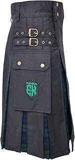 Modern Utility Kilts-Men's Scottish Plus Size Hybrid Black Cotton & Acrylic Wool Tartan Utility Kilts for Men