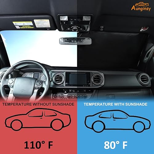 Vista 25 de Aunginsy Parasol para parabrisas delantero de automóvil compatible con Toyota Tacoma 2006-2025, parasol plegable y reflectante para protección Plata