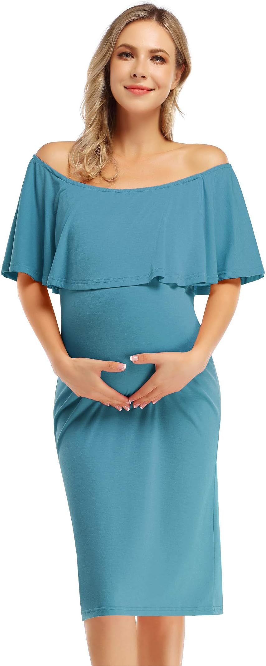 Coolmee Women's Maternity Dress Off Shoulder Casual Maxi Dress