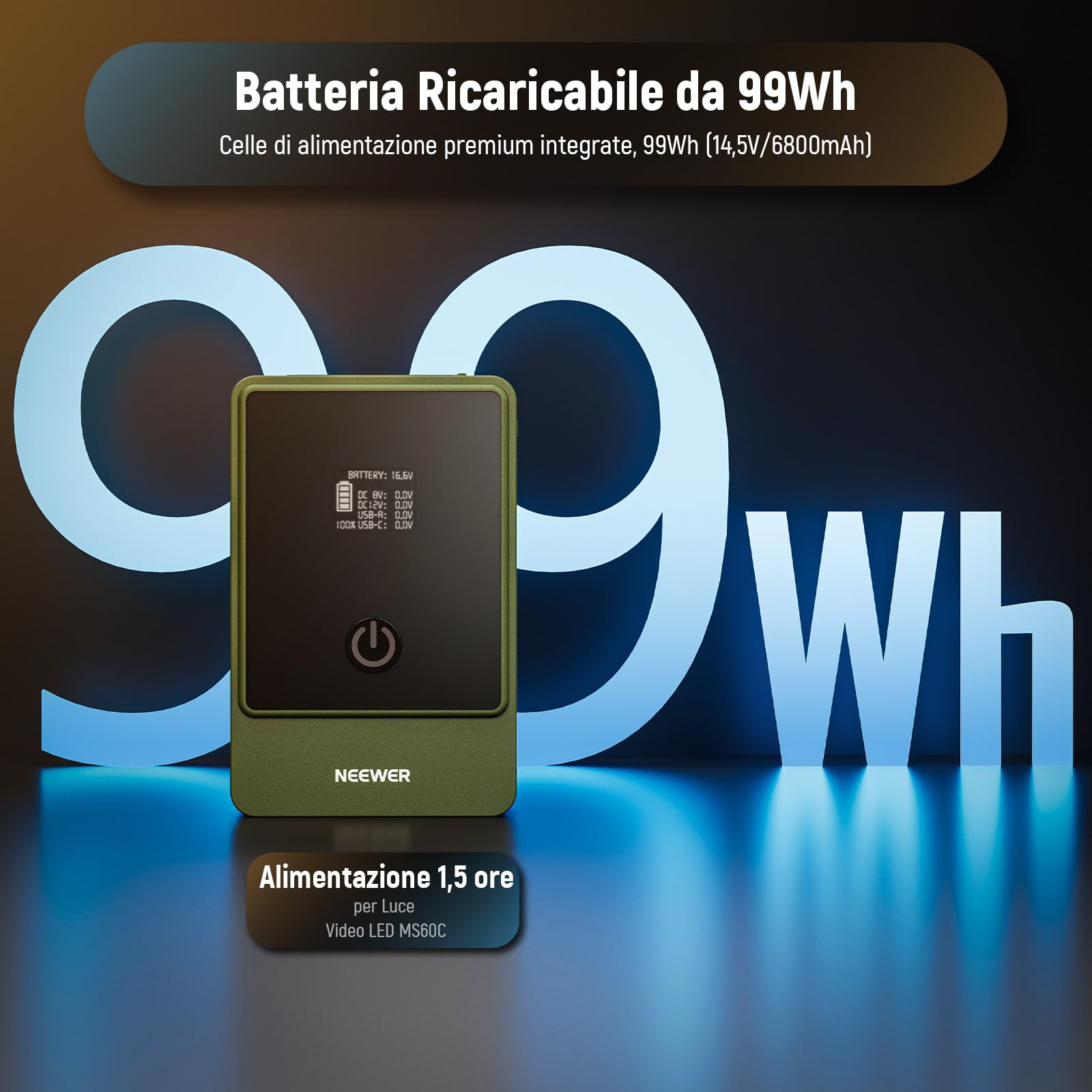 NEEWER PS099S Batteria V-Mount 99Wh 6800mAh: Ricarica PD 100W, Controllo APP E OLED - 4