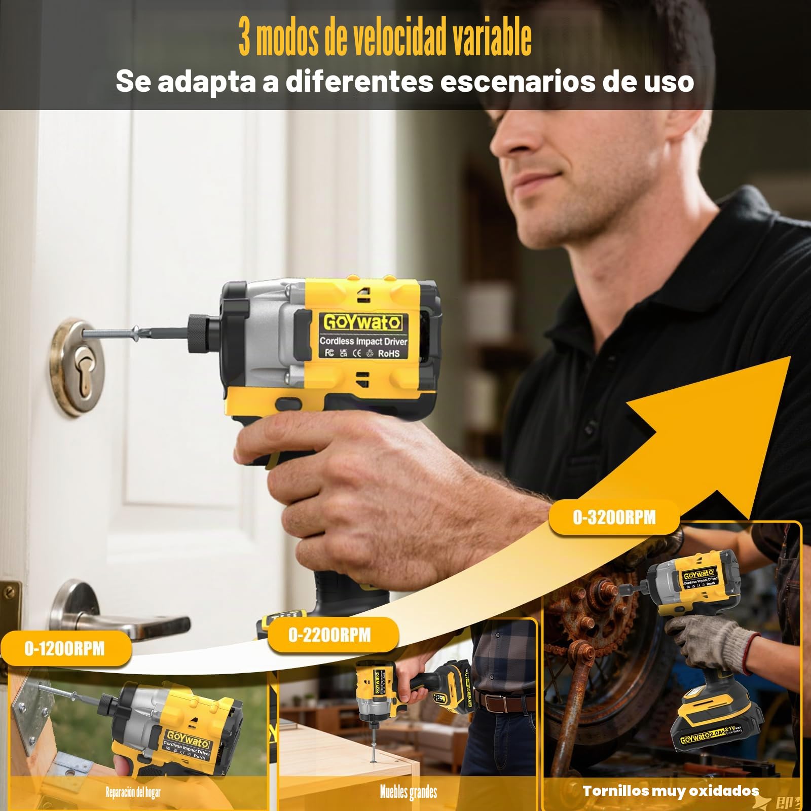 Atornillador de Impacto 320 Nm, Portapuntas de 1/4", Motor sin Escobillas, 21V Destornillador de Impacto con 2 Baterías de 2,0 Ah & 9 Dados & 10 Puntas de Destornillador para Bricolaje