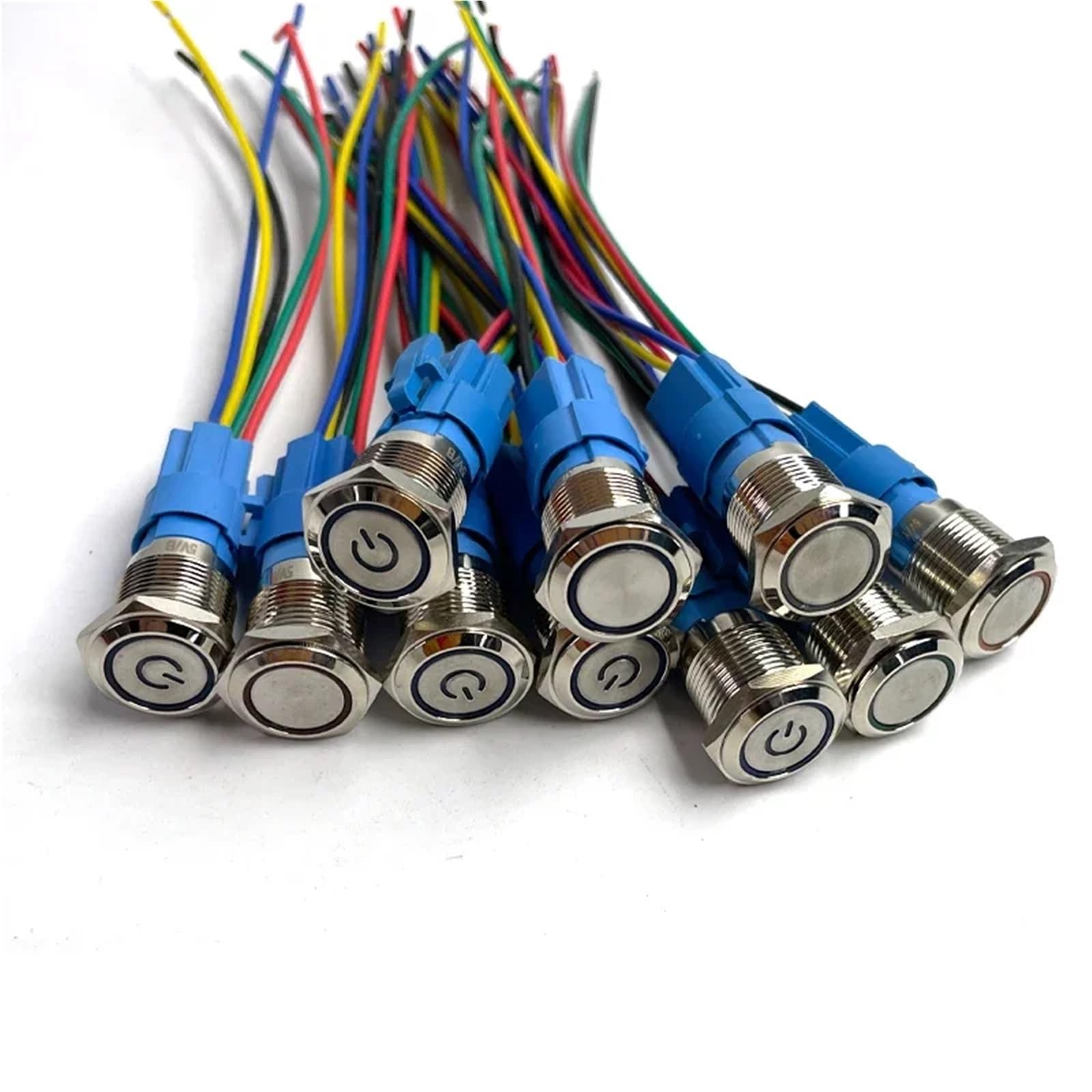Metalowy przełącznik przyciskowy 12 V, 16 mm, 19 mm, 22 mm, pierścień lampy, symbol zasilania, wodoodporne światło LED, samoblokujący reset (zasilanie białe, blokowanie, 22 mm)